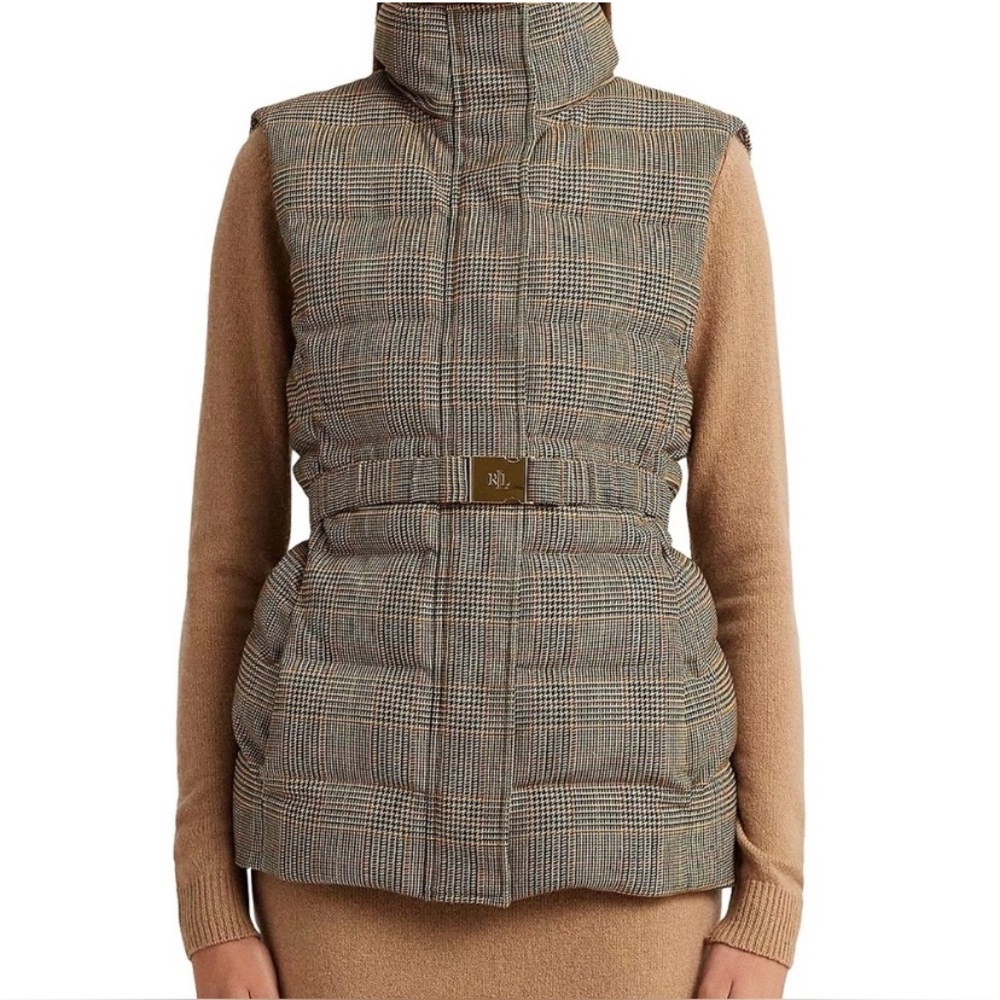 Like new Ralph Lauren Tweed and Down Plaid Puffer Vest with Belt Plus Size 18